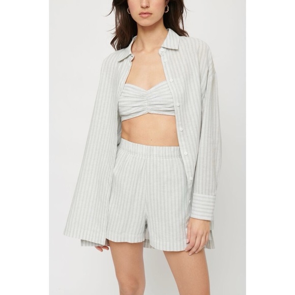 Dynamite Tops - Dynamite Isabel Maxi Linen Blend Button-Up Shirt Striped